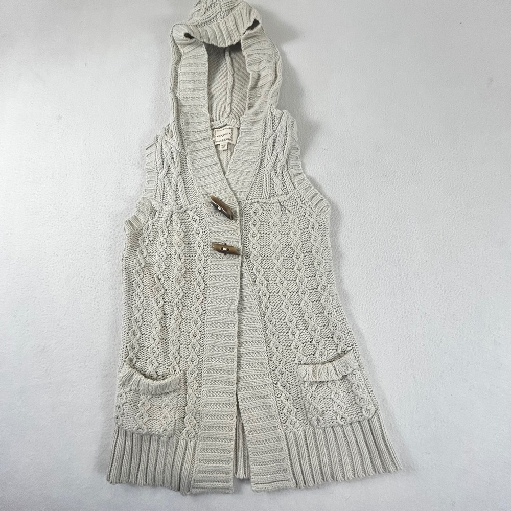 Kenji Hooded Sweater Vest Womens S Cream Cable Knit Toggle‎ Layering Boho